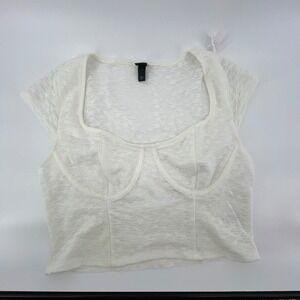 Wild Fable White Lace Square Neck Cap Sleeve Corset Crop Top Women's L‎ Fairy